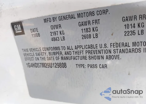 2009 Buick Lucerne Cxl-4 из США, поврежденный, VIN 1G4HD57M29U129808